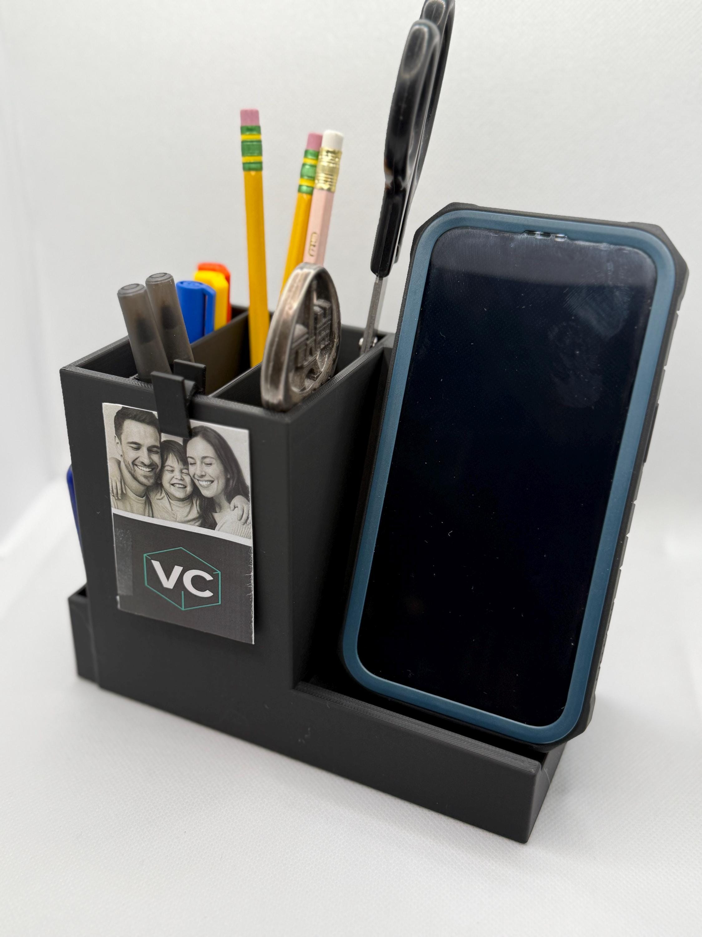 3D Printed Desk Organizer: Minimalist Pen & Pencil Holder with Phone Stand