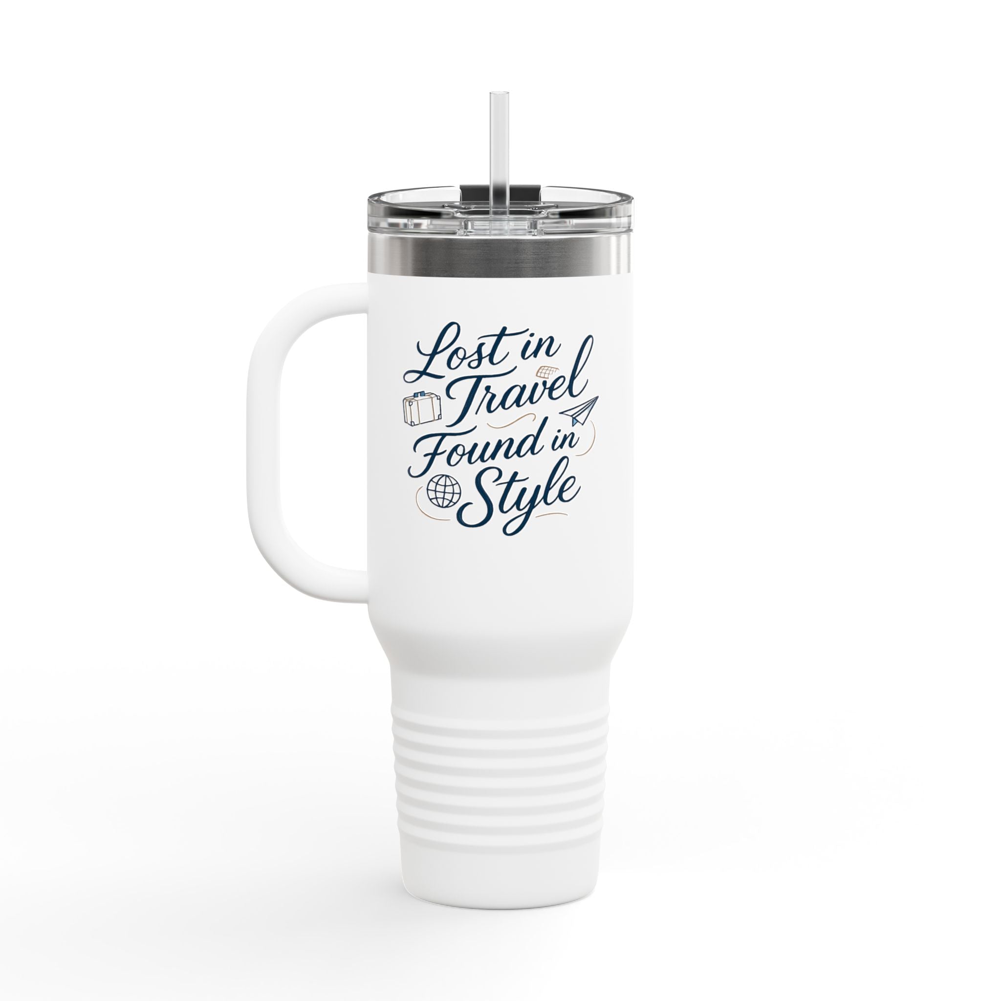 Lost in Travel, Found in Style™ Insulated Travel Mug | 40oz Coffee Cup for On-the-Go, Perfect for Commuting, Road Trips, Travel, Gifts & Events