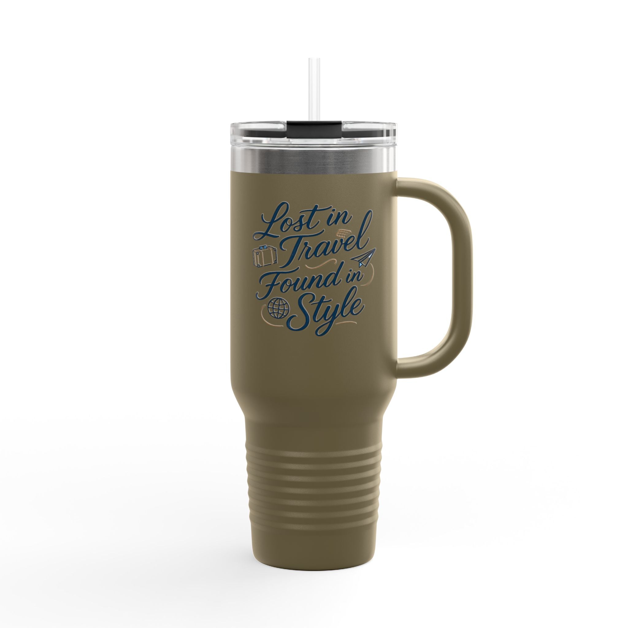 Lost in Travel, Found in Style™ Insulated Travel Mug | 40oz Coffee Cup for On-the-Go, Perfect for Commuting, Road Trips, Travel, Gifts & Events