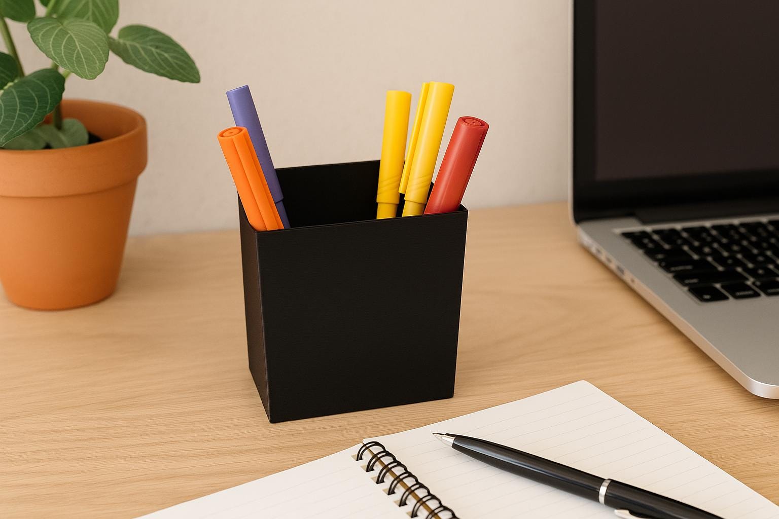 Minimalist Black Cube Pen Holder: Modern Desk Organizer