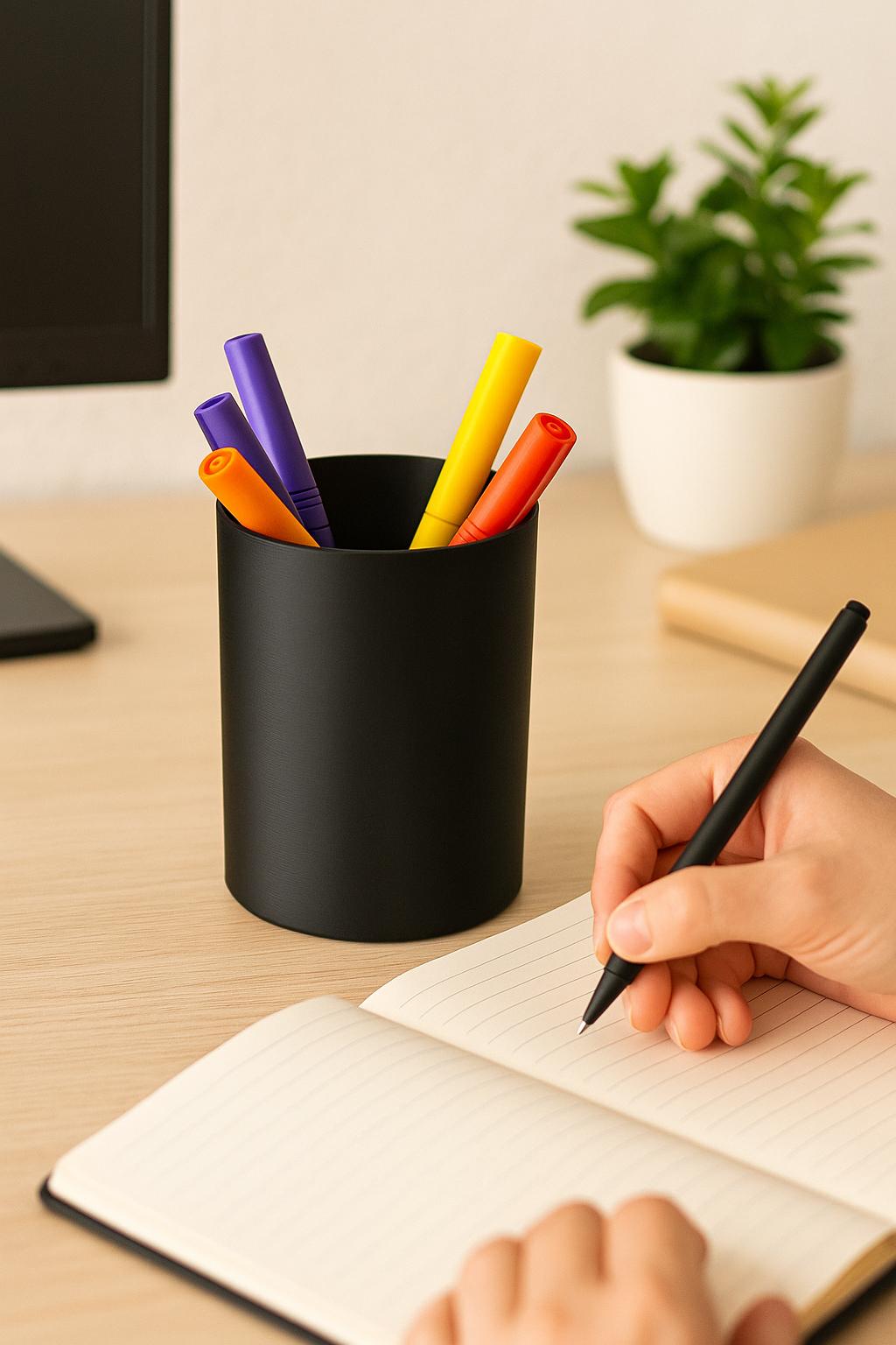 Minimalist Black Pen Holder: Modern Desk Organizer Pencil Cup