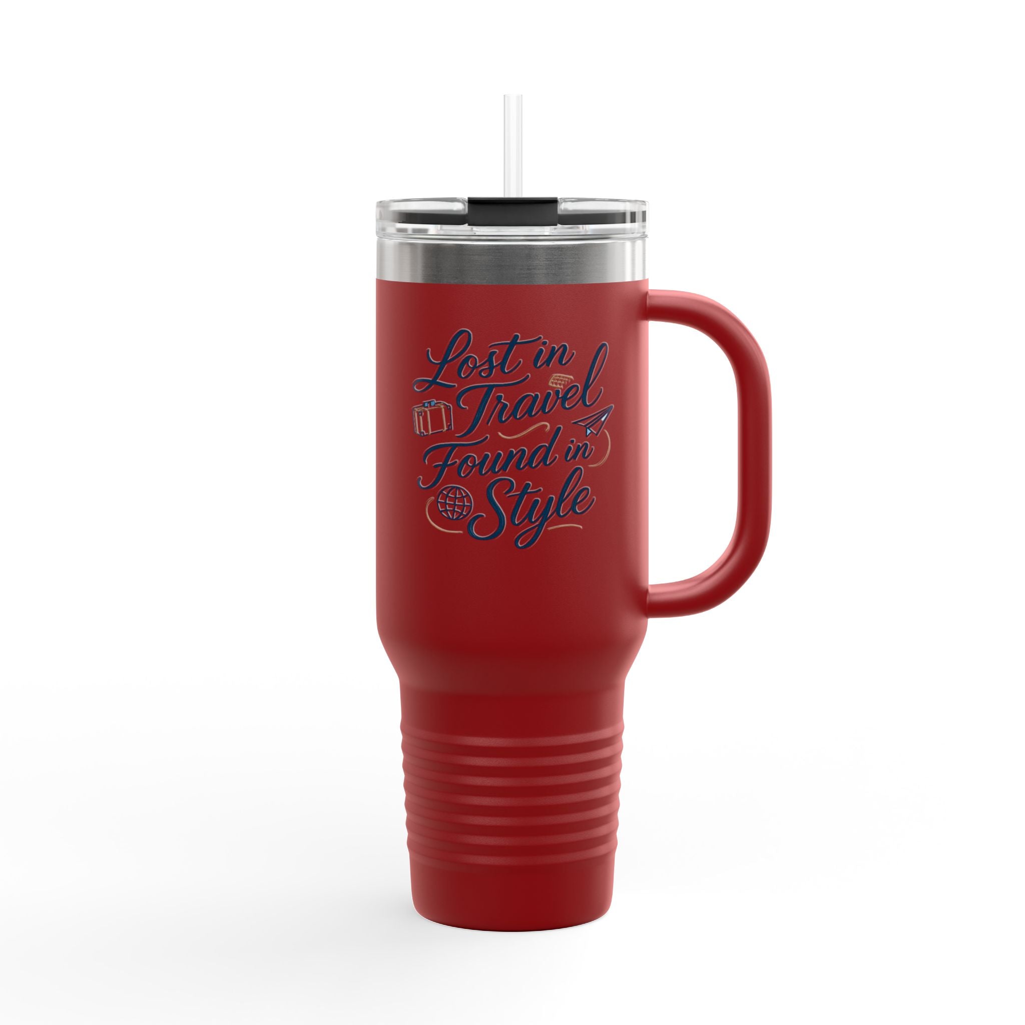 Lost in Travel, Found in Style™ Insulated Travel Mug | 40oz Coffee Cup for On-the-Go, Perfect for Commuting, Road Trips, Travel, Gifts & Events