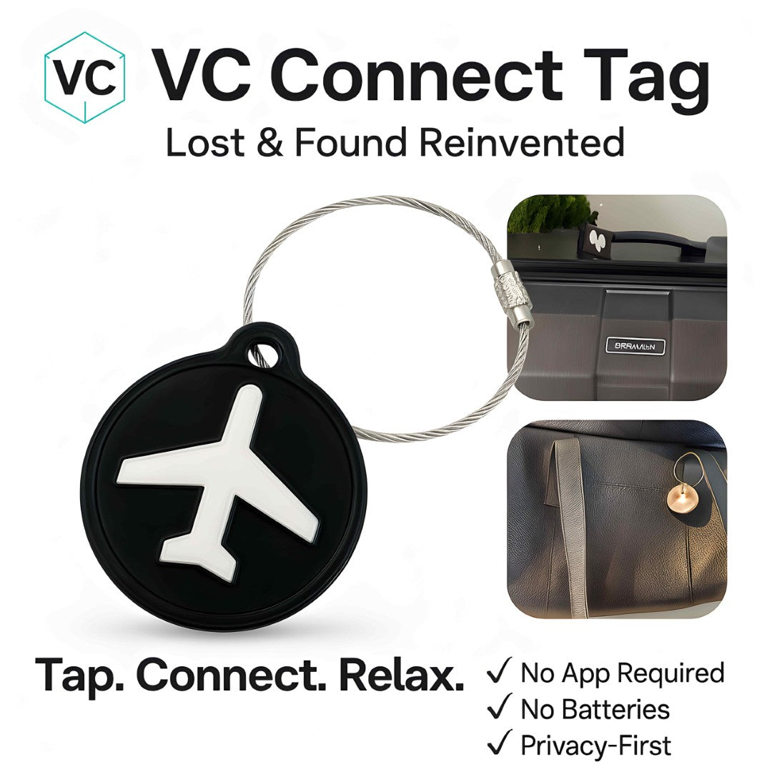 VC Connect Tag – Privacy-First Lost & Found Bag Tag (Tap. Connect. Relax.™)