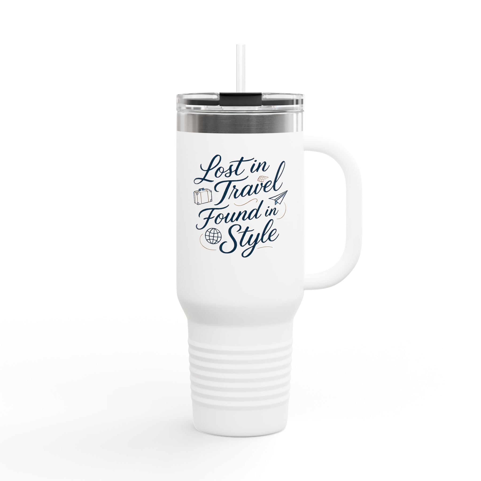 Lost in Travel, Found in Style™ Insulated Travel Mug | 40oz Coffee Cup for On-the-Go, Perfect for Commuting, Road Trips, Travel, Gifts & Events