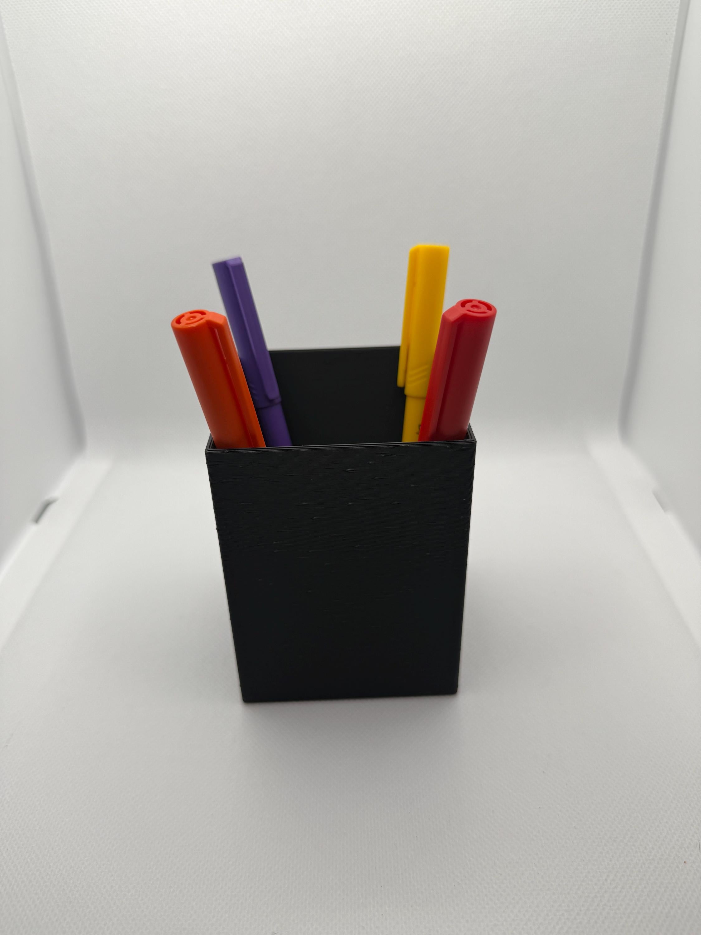 Minimalist Black Cube Pen Holder: Modern Desk Organizer